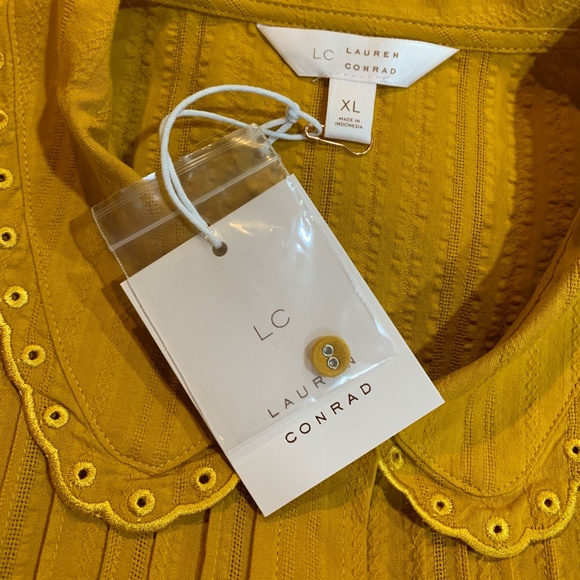 NWT LC Lauren Conrad Gold Blouse Puffy 3/4 Sleeves Women's XL - Picture 11 of 16